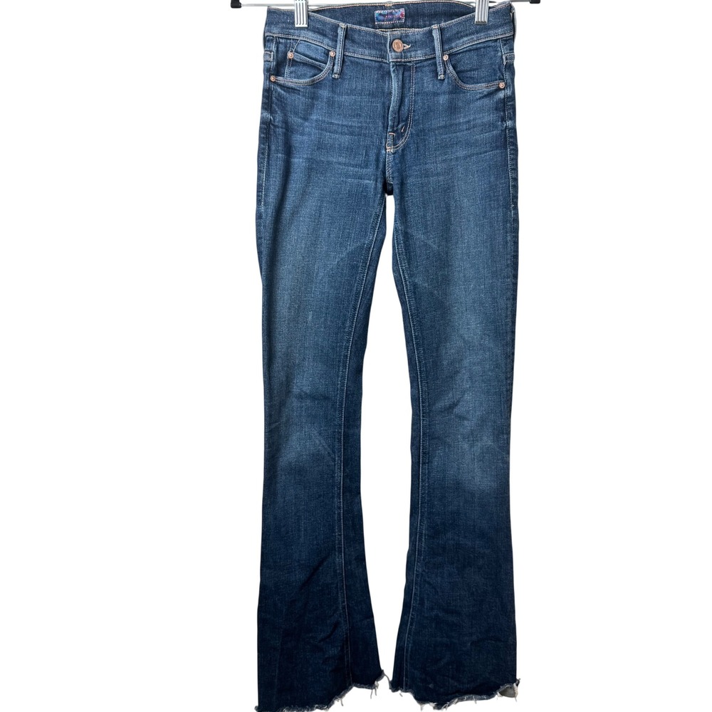 Mother The Runaway Fray Jeans Women 24 Blue Flare Raw Hem Girl Crush